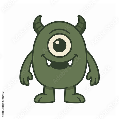 Whimsical one-eyed creature with horns, depicted in a charming cartoon style, a delightful graphic element for various creative applications and playful themes