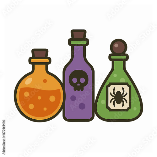 Halloween Potion Bottles Spooky Cute Illustration