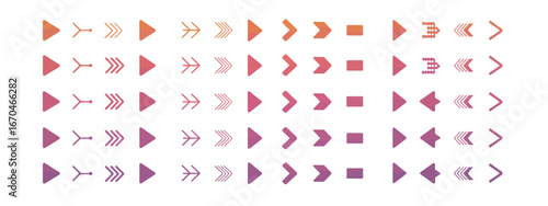 Collection of directional arrows in various styles and gradients from pink to orange
