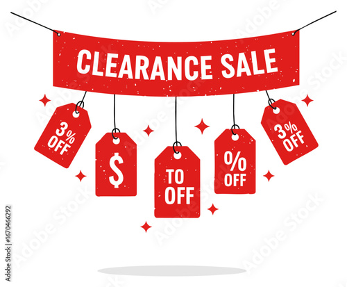 Clearance Sale Red Banner with Discount Price Tags Vector