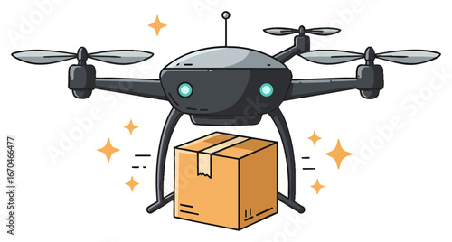 Drone Delivery Service Vector Illustration Fast Shipping