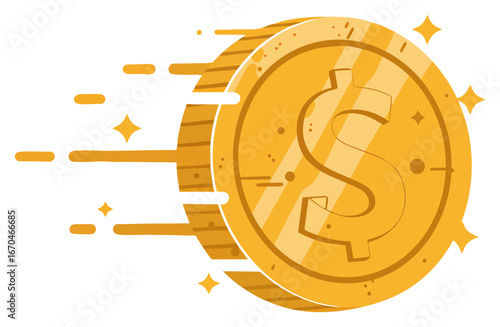 Fast moving dollar coin with speed lines financial growth concept