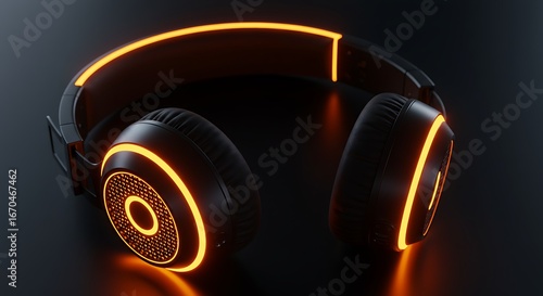 High-tech wireless headphones with vibrant orange neon lighting for immersive audio experience