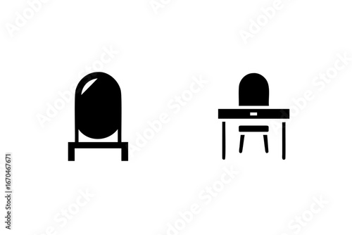 Icons a mirror a desk with chair furniture
