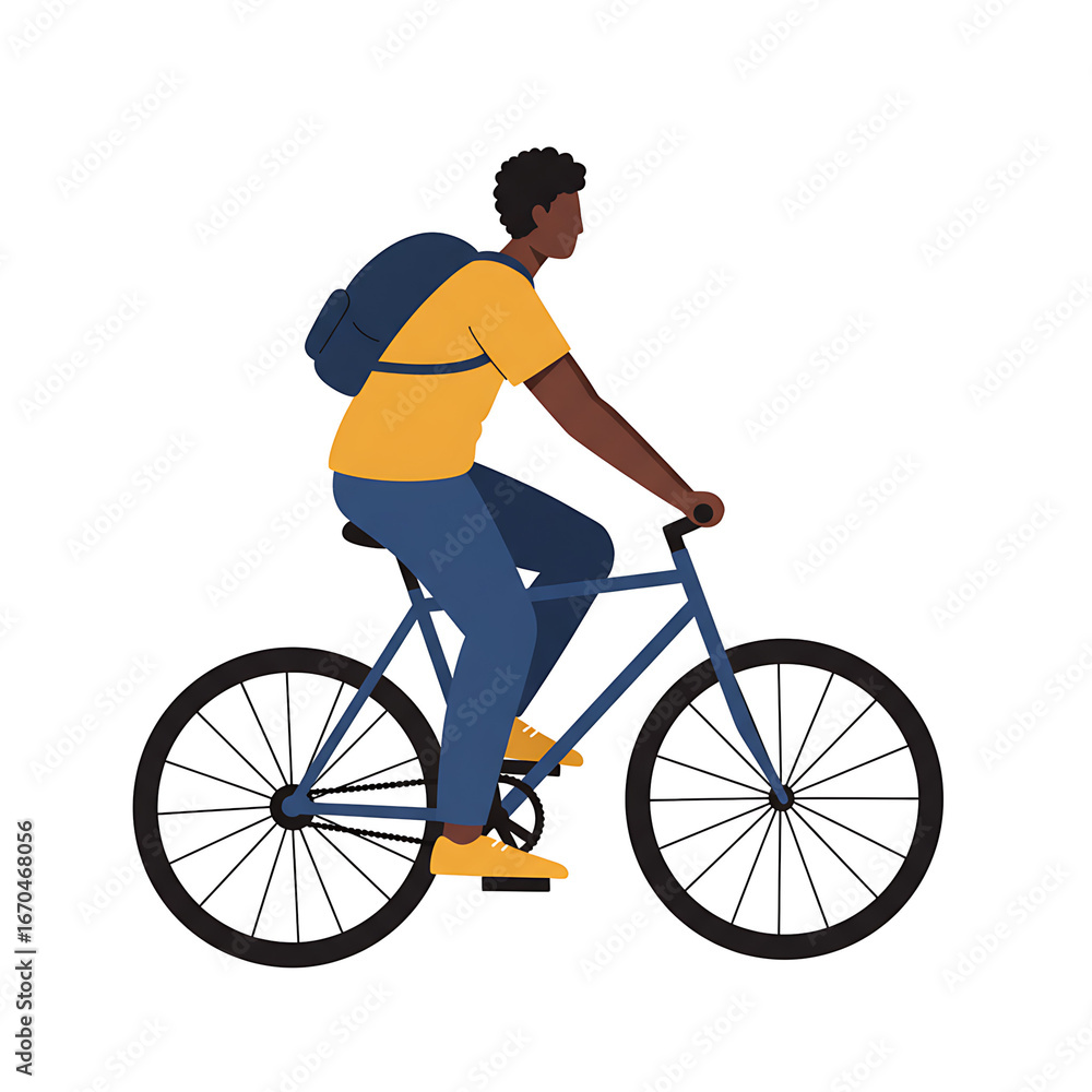 Obraz premium Man Cycling with Backpack Minimal Vector
