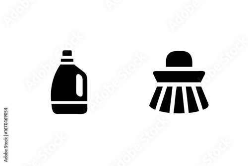 Silhouette icons cleaning bottle brush liquid detergent