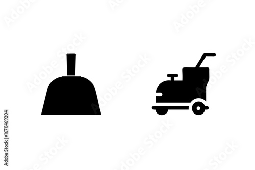 Silhouette icons dustpan floor cleaning machine broom
