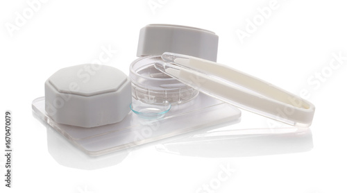 Wallpaper Mural Case with contact lenses and tweezers isolated on white Torontodigital.ca