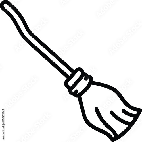 Witch Broom outline Icon on Transparent Background