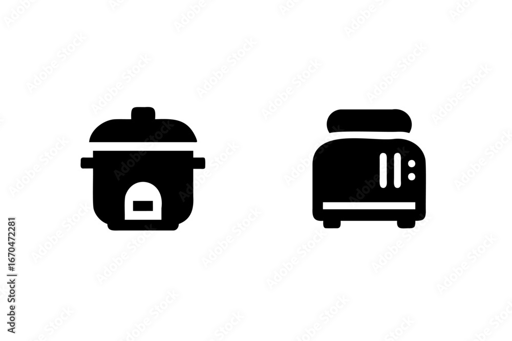 Icons a rice cooker a toaster appliance