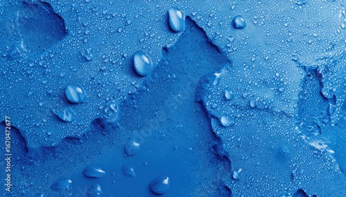 Blue textured surface with water droplets