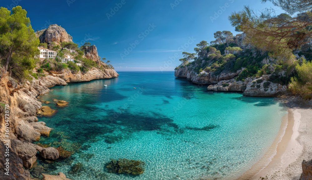 Fototapeta premium Panoramic view of a secluded Mediterranean cove