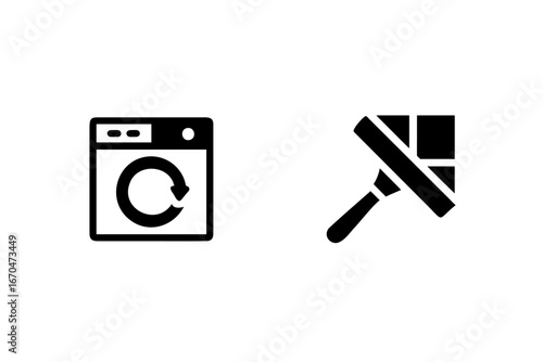 Icons washing machine with circular arrow squeegee laundry clean
