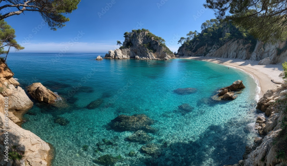 Fototapeta premium Coastal paradise with turquoise waters and a secluded beach