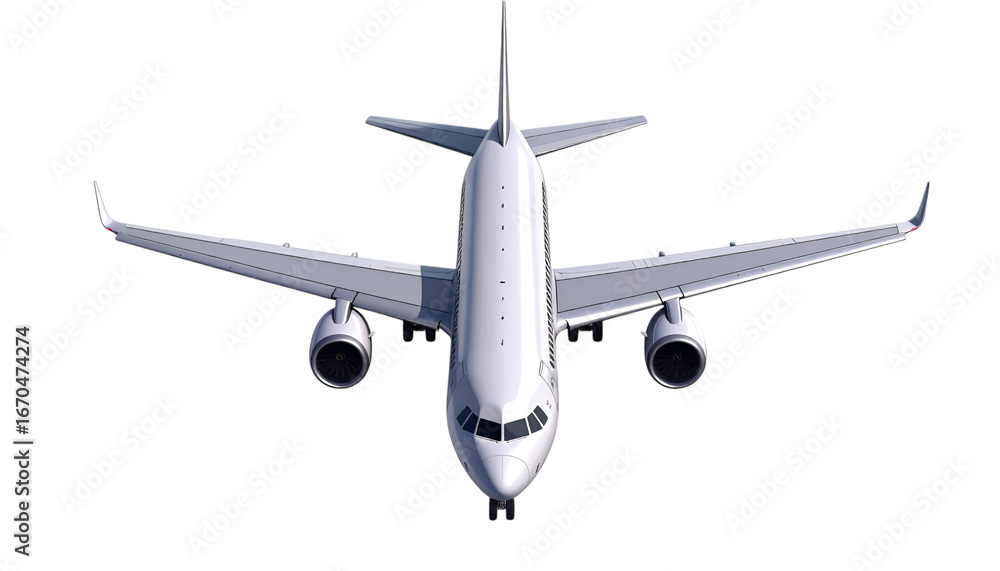 Obraz premium Soaring Above: A pristine airliner, captured in a high-angle, offering a sleek display of modern air travel.