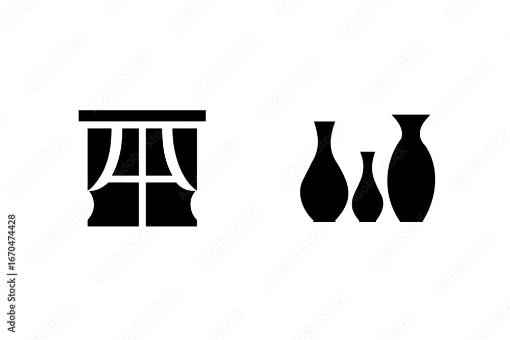 Fototapeta premium Silhouette a window vases object graphic
