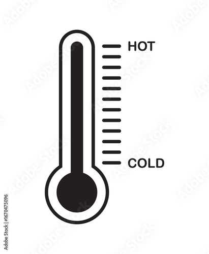 Thermometer icon with hot and cold scale representing temperature measurement, climate control, weather forecast, heating and cooling, medical health check, and science concept