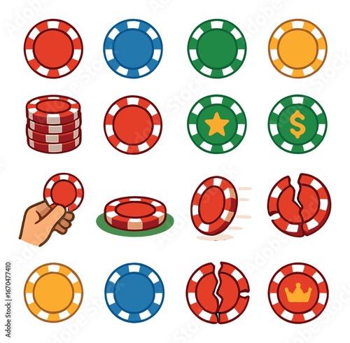 Colorful casino poker chips variety and designs
