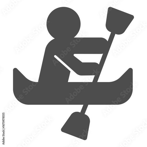 Athlete man in a kayak boat with oars solid icon, summer Sportsman at dam with paddle, kayaking sign on white background, glyph style icon for mobile or web design.