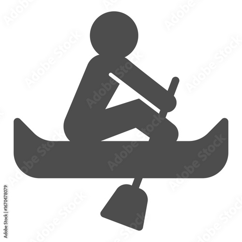 Sportsman at dam with paddle solid icon, summer sports concept. Vector graphics. Athlete man in a kayak boat with oar sign on white background, glyph style icon for mobile or web design.