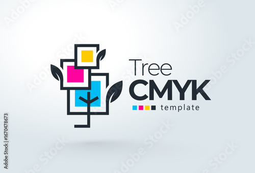Abstract Cmyk Tree Logo. Printing theme. Template design vector. White background