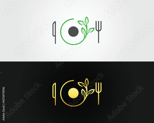 Modern minimalist food logo with fork and knife vector template