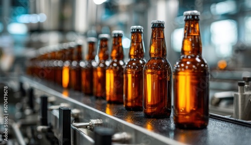 Wallpaper Mural Amber bottles on a conveyor belt in a brewery (1) Torontodigital.ca