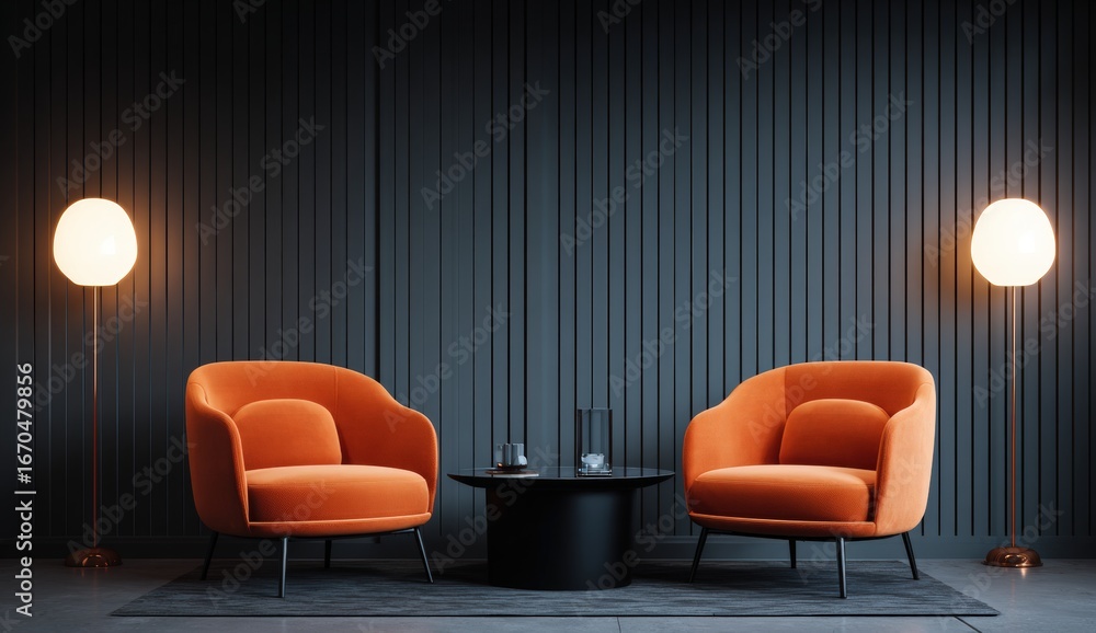 custom made wallpaper toronto digitalModern lounge room with orange chairs