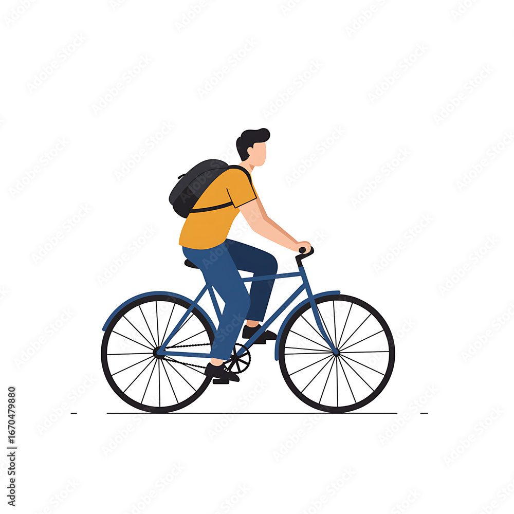 Obraz premium Man with backpack riding bicycle vector art