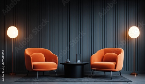 Wallpaper Mural Modern lounge room with orange chairs Torontodigital.ca