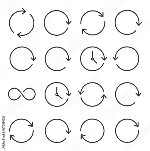Seamless loop and clockwise arrow set on gradient background for design