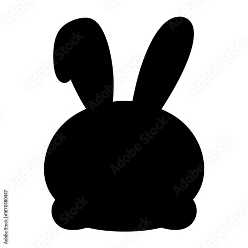 Black silhouette of a bunny from behind with floppy ears on white