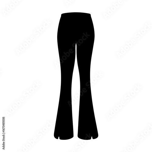 Silhouette of black flared pants or trousers on a white background