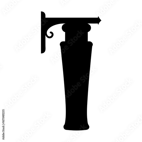 Silhouette of an antique street light lamp post on a white background