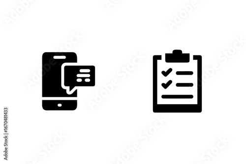 Icons smartphone with chat bubble checklist mobile communication