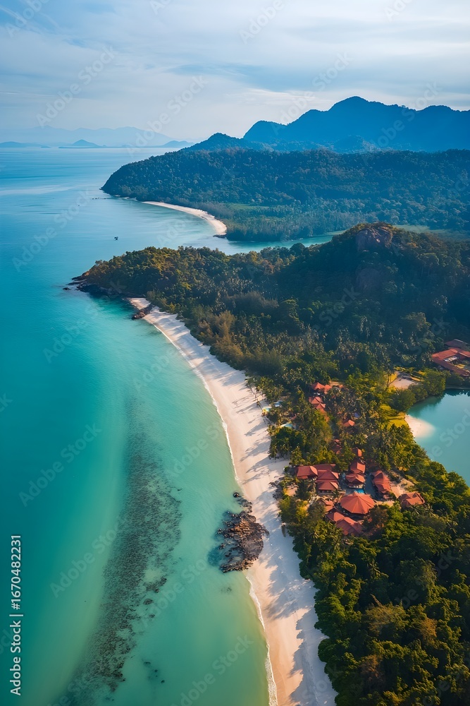 Fototapeta premium Tropical island paradise beach resort aerial view