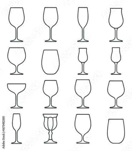 Various wine glass silhouettes on gradient background
