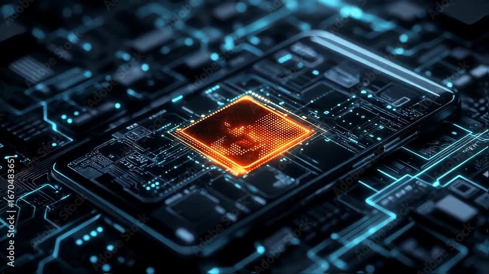 Futuristic Smartphone Circuitry: Glowing Orange Tech Abstract