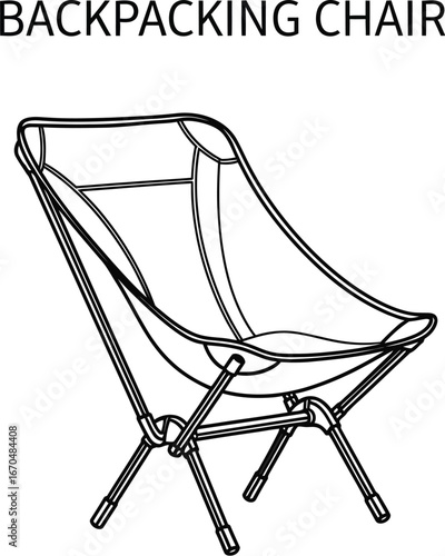Line drawing of a lightweight backpacking chair for outdoor adventures and camping