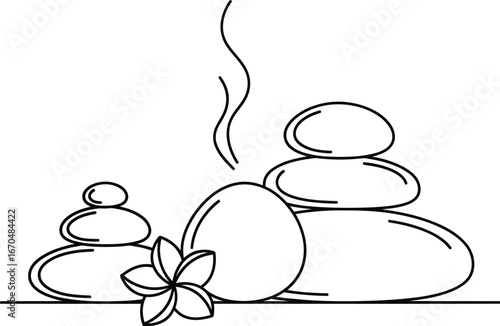 Minimalist spa stones and flower illustration for wellness and relaxation design