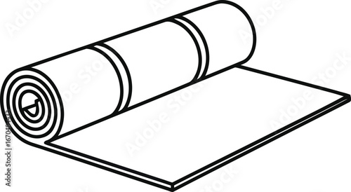 Illustration of a partially rolled yoga mat on a white background surface