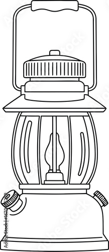 Outline drawing of a vintage kerosene lantern with a handle and fuel tank