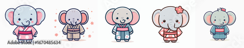 cute elephant vector in kimono costume