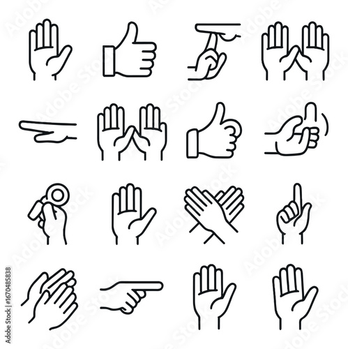 Variety of hand gestures and symbols expressing communication and emotions