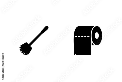 Toilet brush toilet paper roll icons cleaning