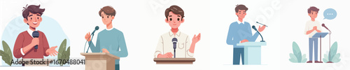 vector of young man giving a speech