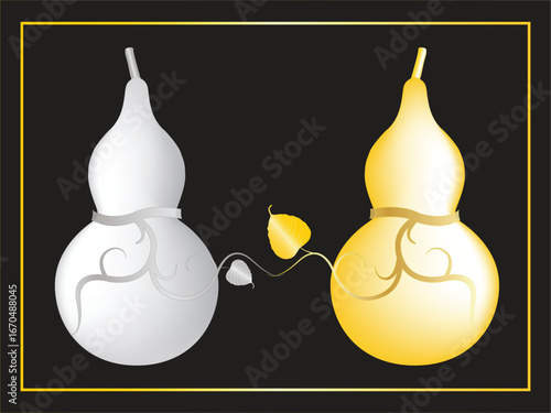 Silver and gold gourds representing wealth luck and good fortune. auspicious images. - vector 