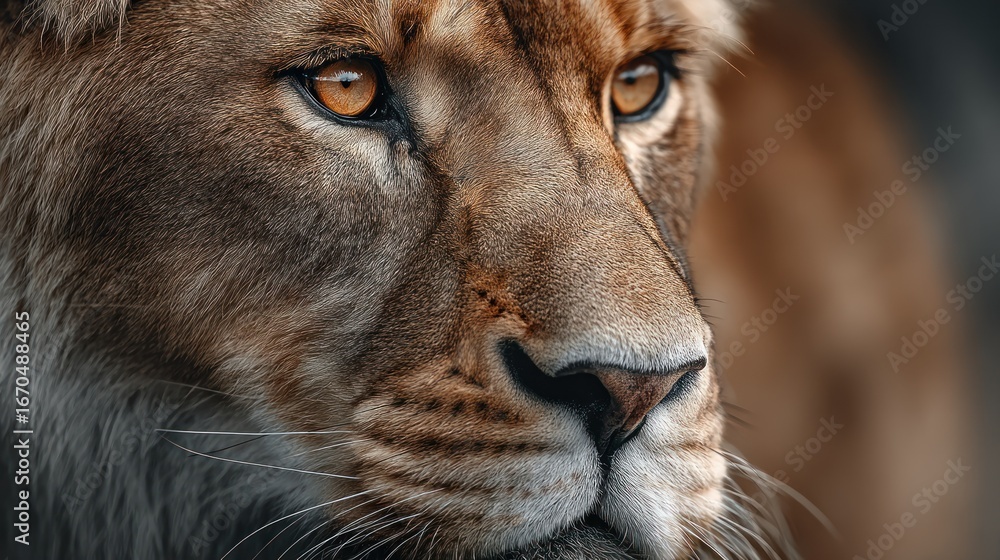Fototapeta premium Majestic lion's face close up capturing primal beauty