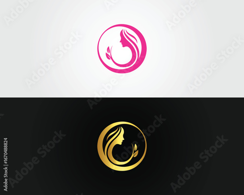 Elegant mermaid logo design with swirling hair and crown vector template