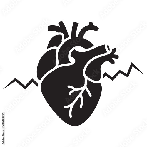 Heart risk of stroke line icon, disability concept, heart attack sign, symptoms of diseaseicon icon outline style. Vector black silhouette. with white background